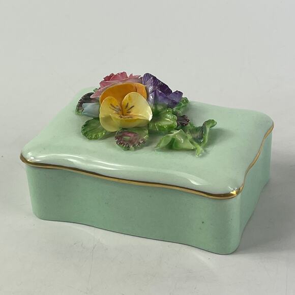 Crown Staffordshire England Floral Bone China Trinket Box Lid Flowers 1950s Mint - Picture 9 of 14